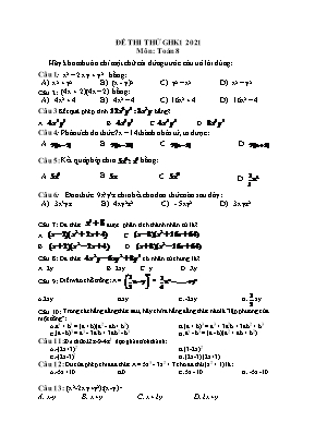 Đề thi thử giữa học kỳ I môn Toán Lớp 8